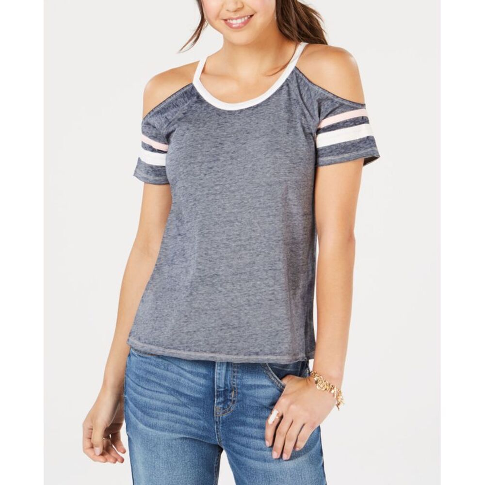 Hippie Rose Juniors Cold Shoulder Football T-Shirt